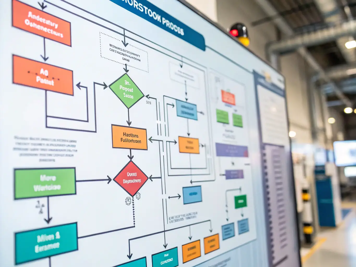 A visual of a flowchart with process improvements highlighted, with team members collaborating, representing Process Optimization.